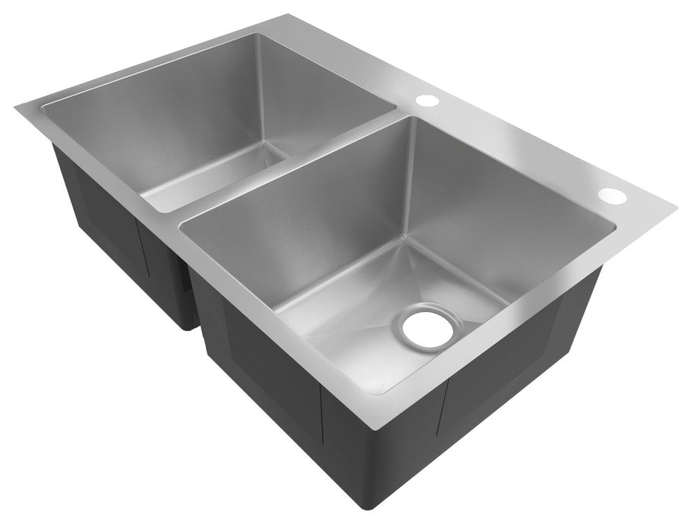 Sinber Double Bowl Kitchen Sink with 304 Stainless Steel Satin Finish, 33"x22"x9", Drop in