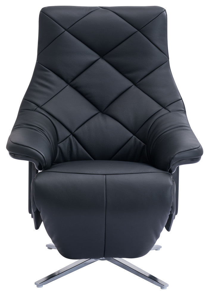 Darwin Modern Leather Cordless Powered Recliner with Diamond Back, Black/Silver