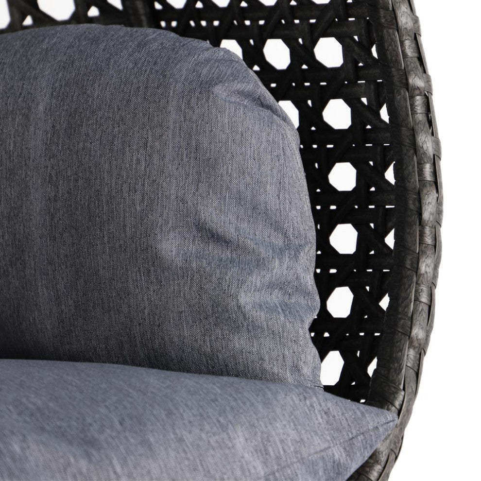 LeisureMod Wicker Hanging 2 person Egg Swing Chair With Outdoor Cover, Charcoal
