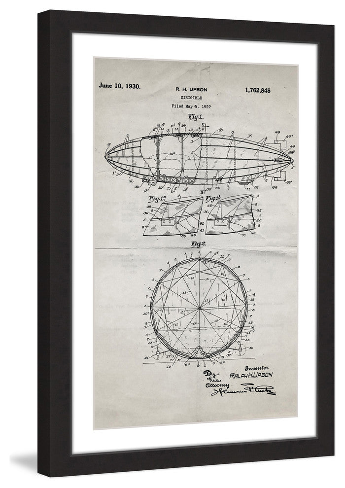 "Dirigible 1922 Old Paper" Framed Painting Print