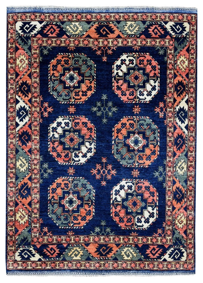 Afghan Ersari Elephant Feet Design Pure Wool Handknotted Oriental Rug,5'0"x6'3"