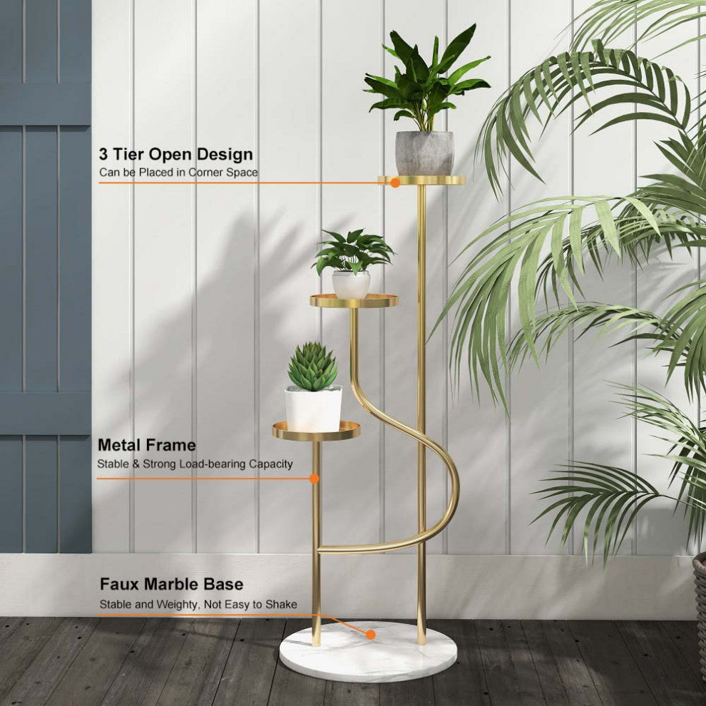 42.5" Tall Metal Plant Stand 3 Tier Modern Corner Ladder Planter in Gold