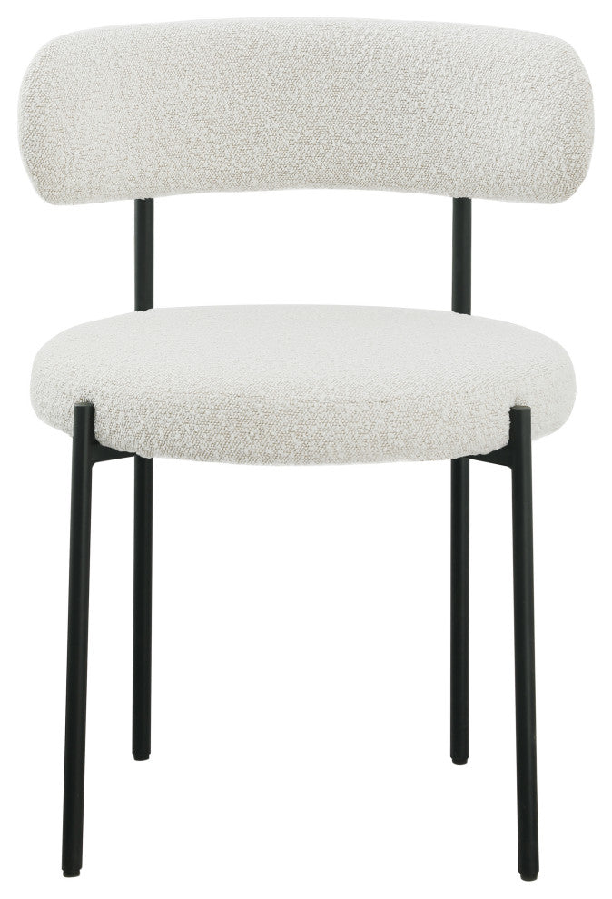 Beacon Dining Chair, Set of 2, Cream, Boucle Fabric, Matte Black Finish