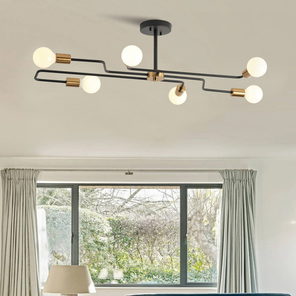 Modern 6-Light Sputnik Semi Flush Mount Ceiling Light Fixture for Dining Room