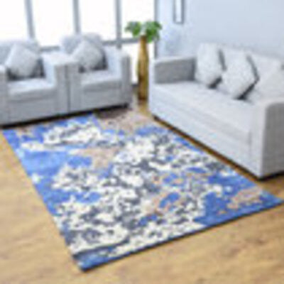 Hand Knotted Silk Area Rug Abstract Multicolor