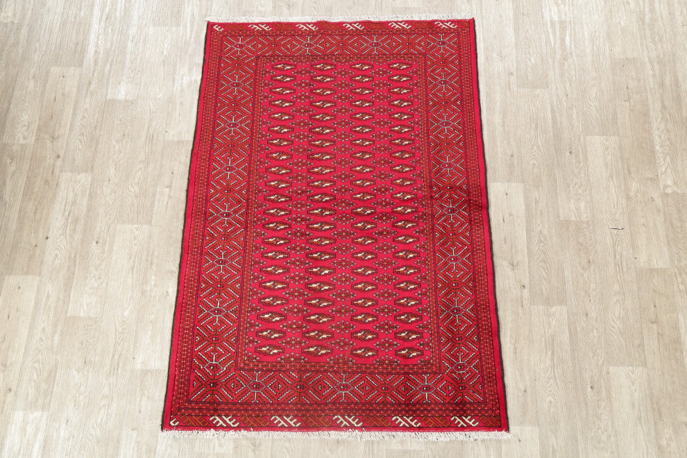 Consigned, Traditional Pakistani Hand-Knotted Vintage-Style Area Rug, Red, 4x6