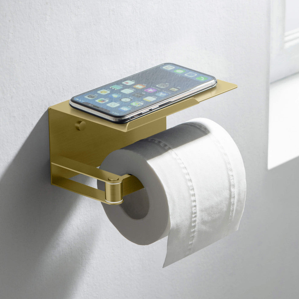 Deco Toilet Paper Holder With Shelf, Brushed Gold