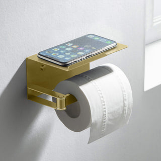Deco Toilet Paper Holder With Shelf, Brushed Gold