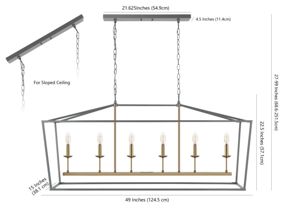Pagoda Lantern Metal LED Pendant, Gray, Width: 49"