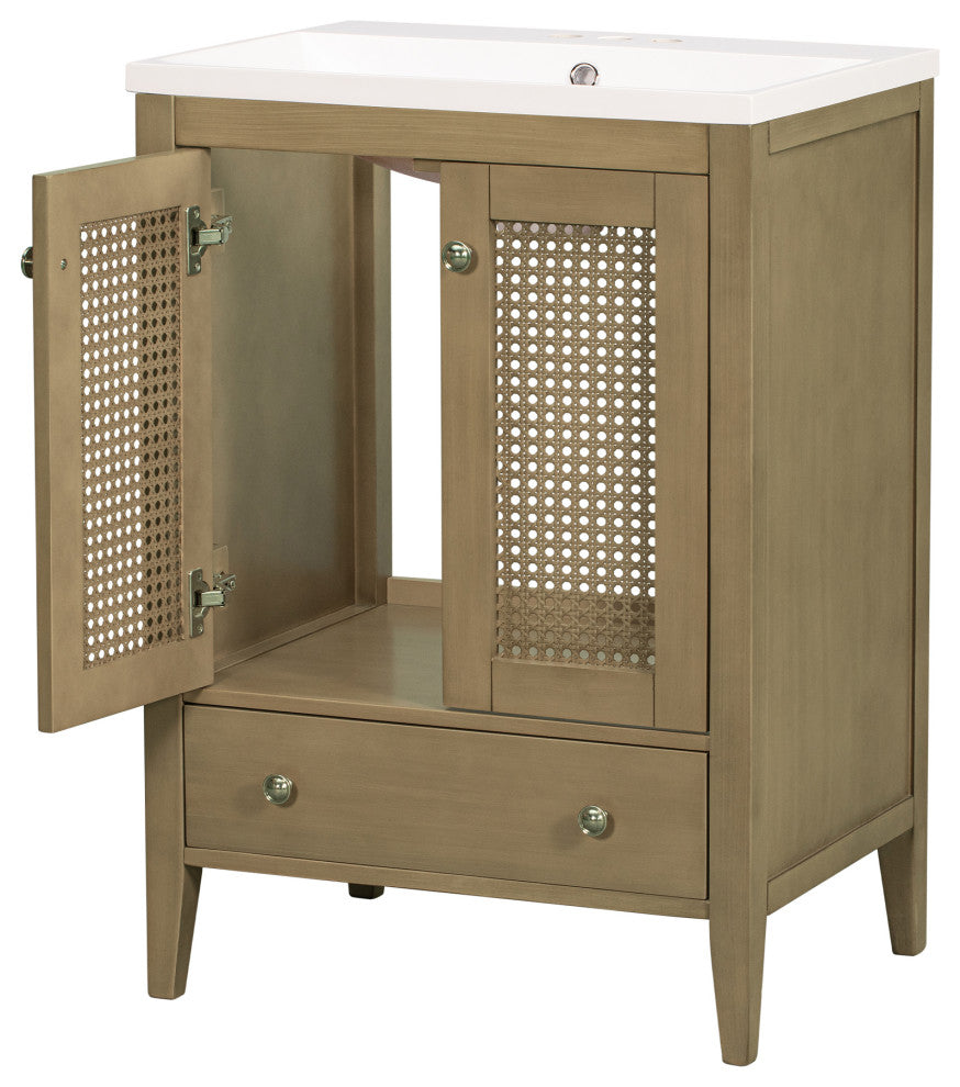MDF Freestanding Bathroom Vanity Set with Drawer,Doors and Integrated Sink