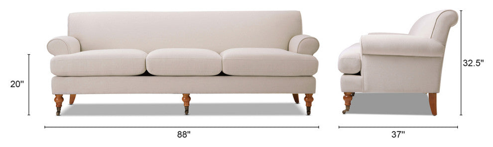 Alana Lawson 88" 3-Cushion Tight Back Sofa, Sky Neutral Beige Polyester