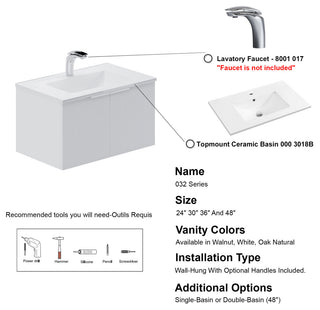 Pershing 30" Single Vanity Set, White, Ceramic Basin