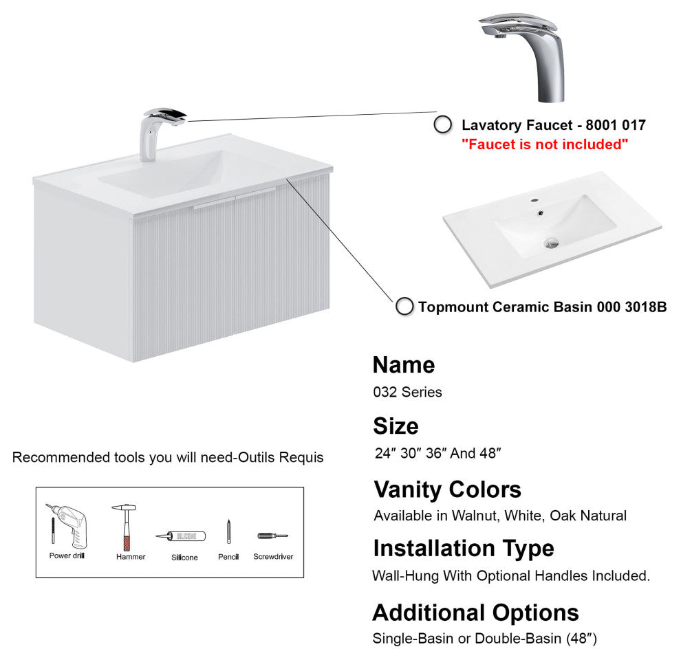 Pershing 30" Single Vanity Set, White, Ceramic Basin