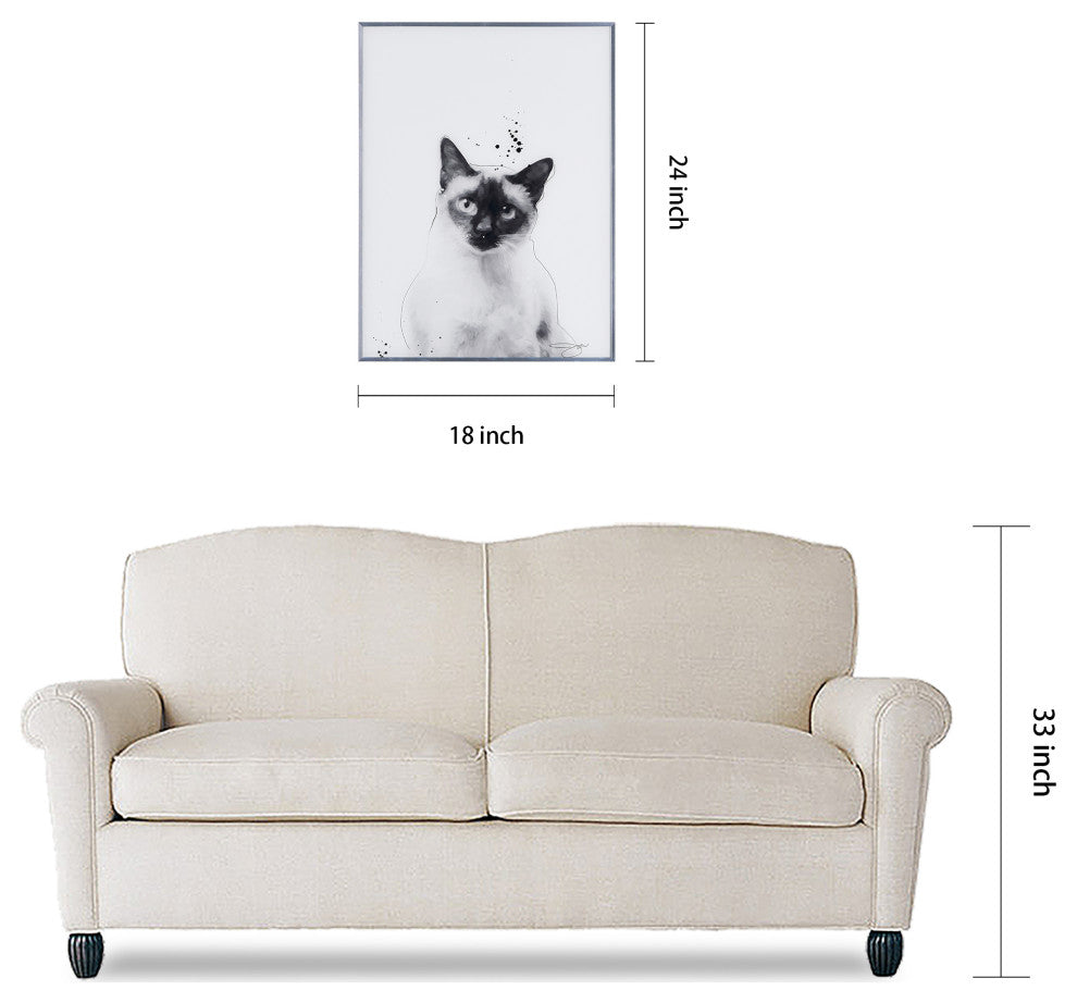 "Siamese" Black and White Cat Wall Art With Gunmetal Anodized Frame