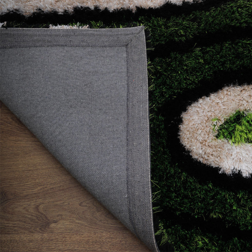 Hand Tufted Shag Polyester Area Rug Contemporary Green Beige, [Rectangle] 8'x10'