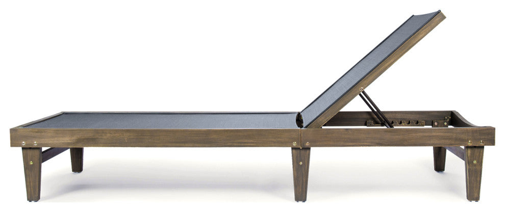 GDF Studio Della Outdoor Mesh Chaise Lounge With Acacia Wood Frame, Gray/Dark Gray