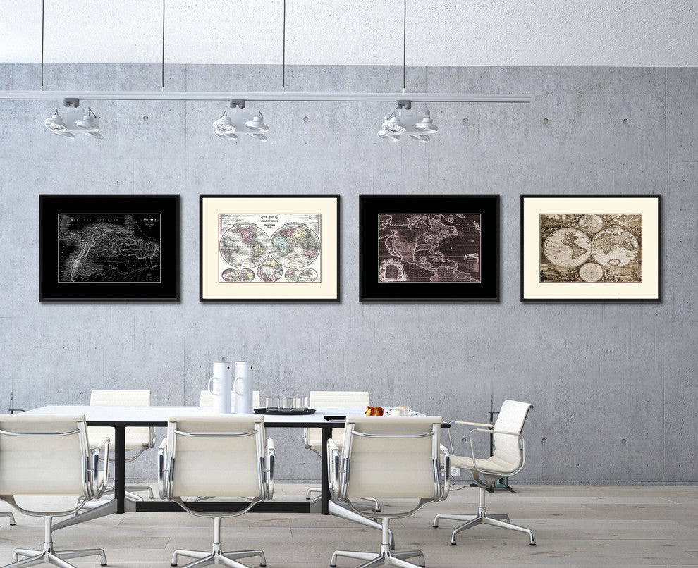 Columbia Venezuela Guianna Monochrome Map Print On Canvas With Frame, 28" X 37"
