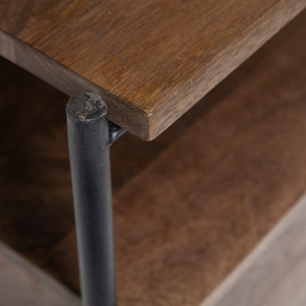 Glenn I Dark Brown Wood With Black Iron Frame Square End/Side Table