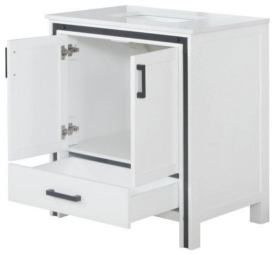 Ziva White 30" Single Vanity, Cultured Marble Top, White Square Sink