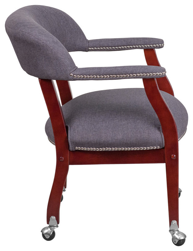 Gray Fabric Luxurious Conference Chair with Accent Nail Trim and Casters