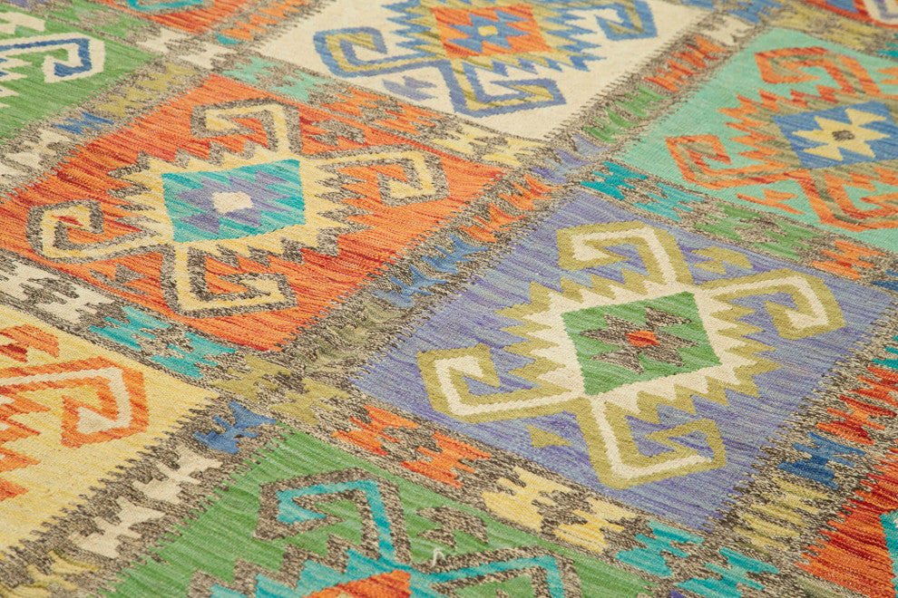 Rug N Carpet - Handmade Turkish 8' 7'' x 11' 3'' Modern Design Wool Kilim Rug