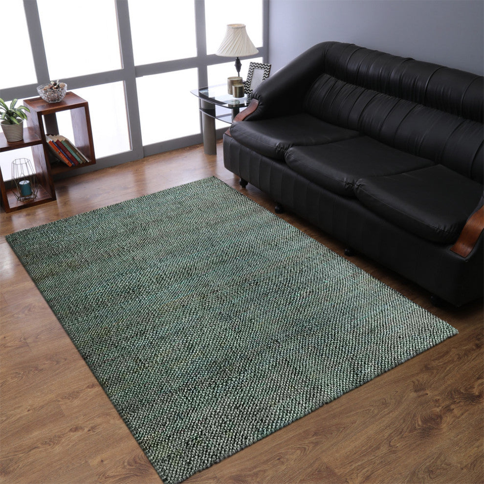 HAND WOVEN JUTE ECO-FRIENDLY SOLID AREA RUGS , Green, Solid, Outdoor Indoor