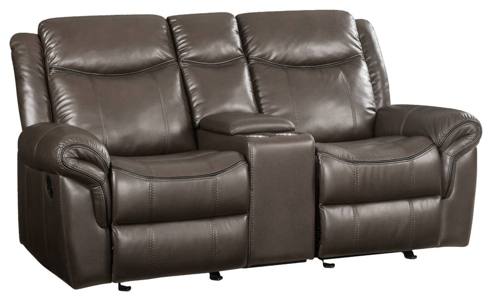 ACME Lydia Motion Loveseat WithConsole, Brown Leather Aire