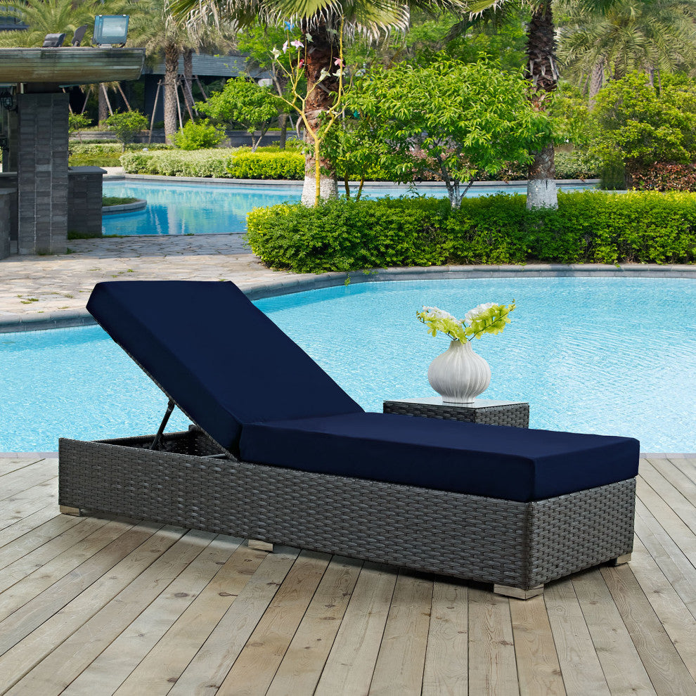 Modway Sojourn outdoor Patio Sunbrella Chaise Lounge, Canvas Navy