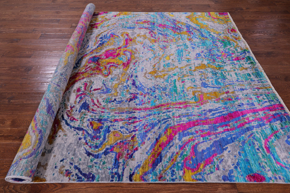 Wool and Silk Handmade Abstract Rug 7' 11" X 10' 3" Q11855