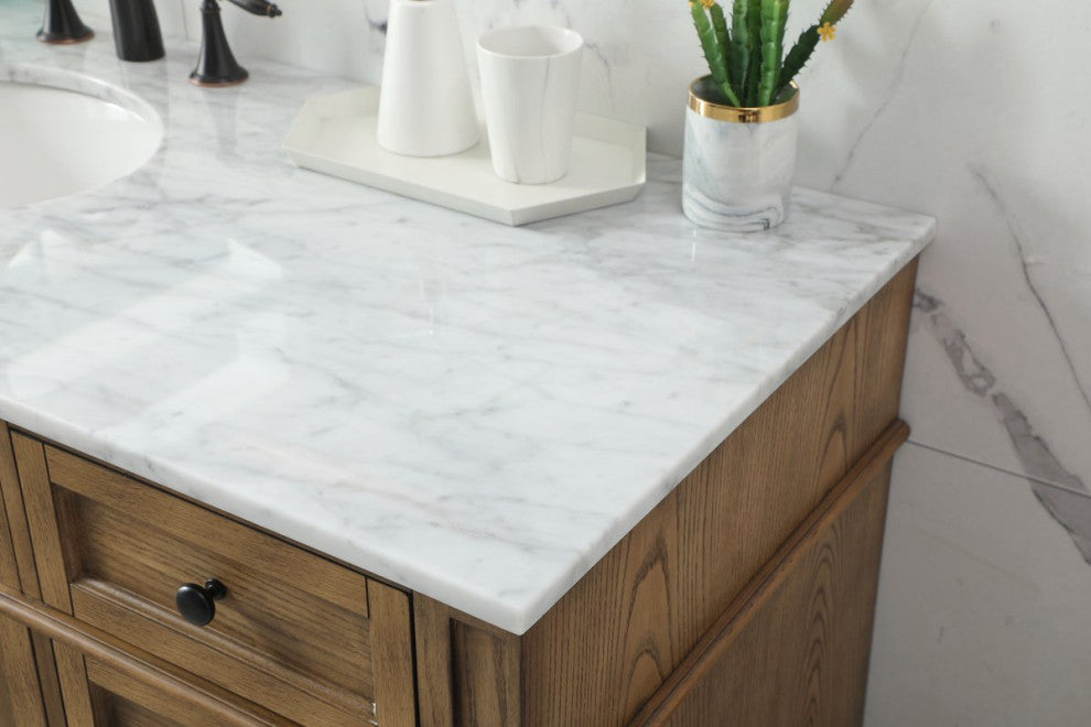 Home Living Vanity with Carrara White Marble Countertop, Driftwood, 60", Single Sink