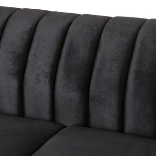 Bauman Modern Glam Channel Stitch Loveseat with Nailhead Trim, Black and Dark Brown, Velvet