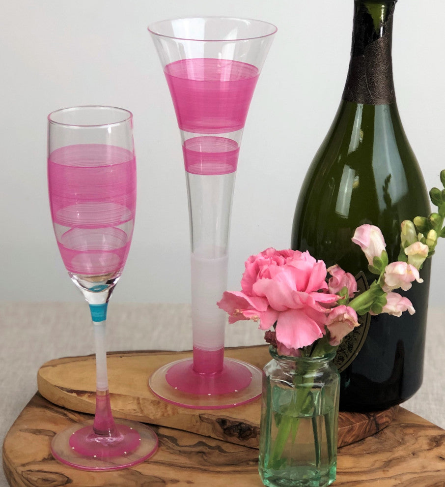 Retro Stripe Pink Hollow Flute Glasses, Set of 2