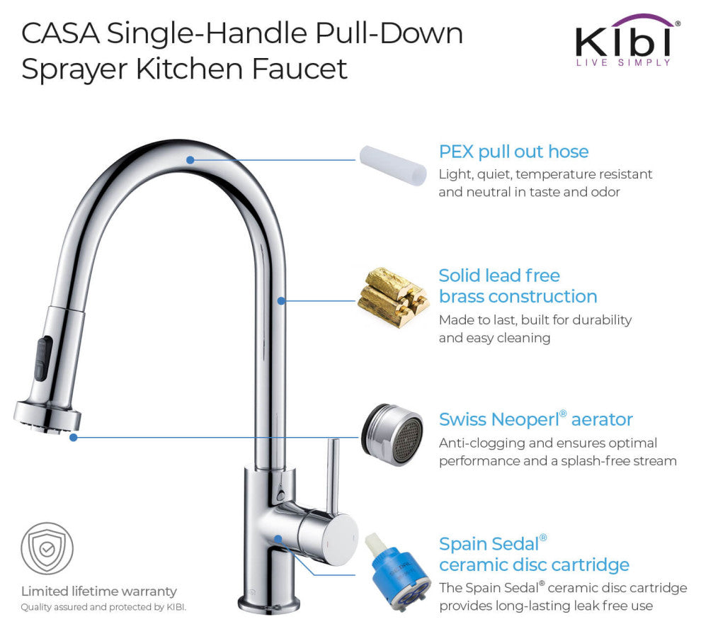 Casa Single Handle Pull Down Faucet, Chrome, W/ Soap Dispenser