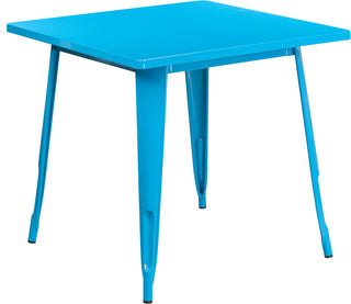 Commercial Grade 31.5" Square Crystal Teal-Blue Metal Indoor-Outdoor Table
