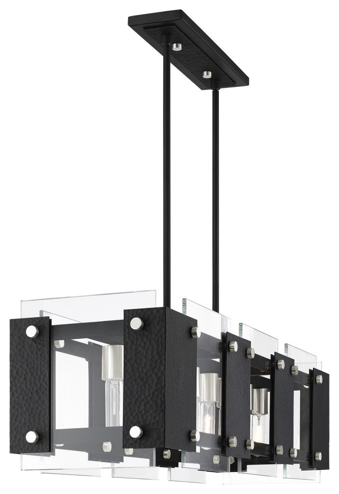 Livex Lighting Barcelona 8 Light Black, Brushed Nickel Accents Linear Chandelier