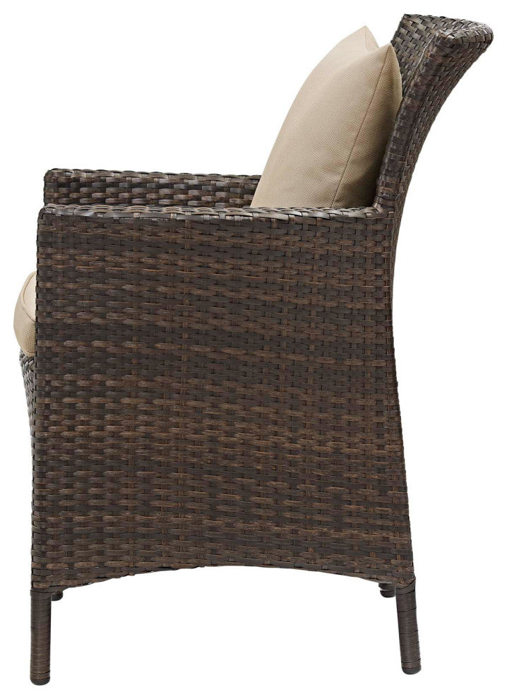Modern Outdoor Patio Furniture Dining Chair and Table Set, Rattan Wicker, Beige