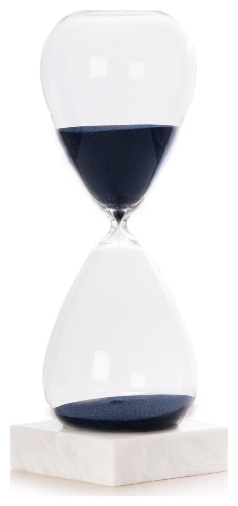 90 Minute Sand Timer On Carerra Gray Marble Base, Navy Sand, Navy Blue