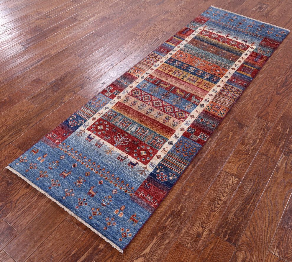 Runner Persian Gabbeh Tribal Hand-Knotted Rug 2' 9" X 8' 1" Q10934