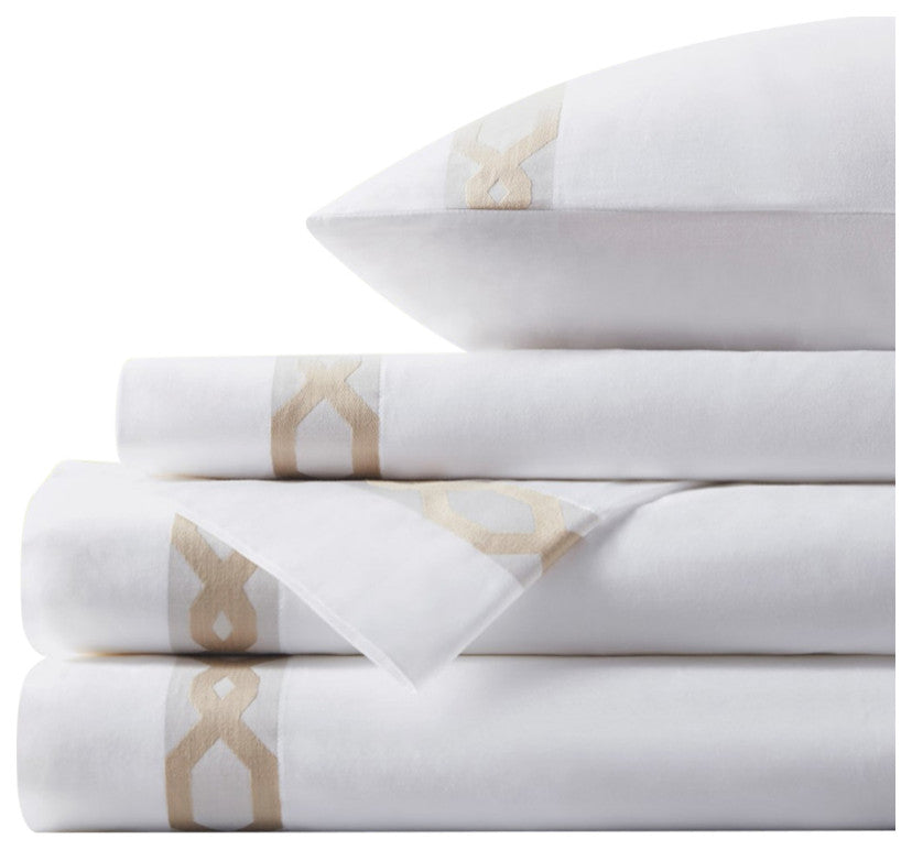 Croscill Signature Hem Sateen Weave 300TC Cotton Sheet Set, Taupe, Cal King