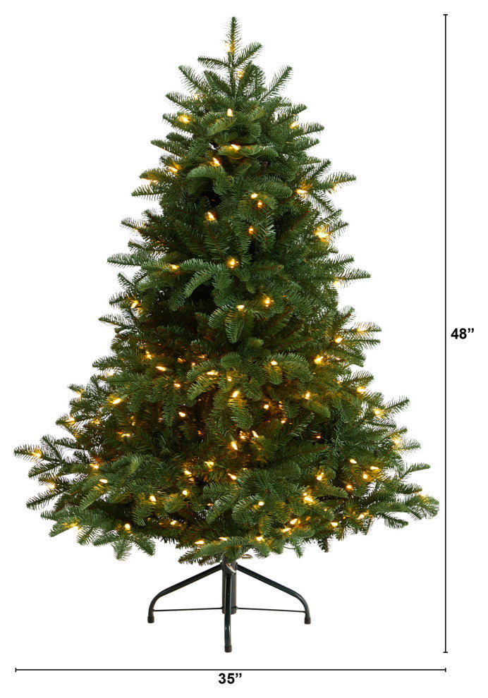 4' South Carolina Spruce Faux Xmas Tree W/ White Warm Lights & Bendable Branches