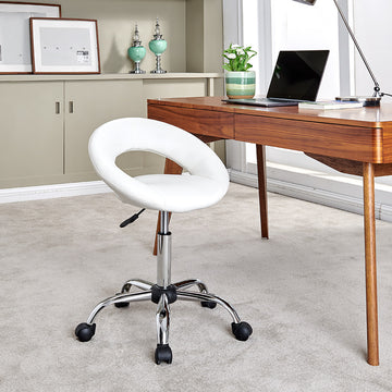 Open-Back Salon Spa Rolling Stool, White-Pu