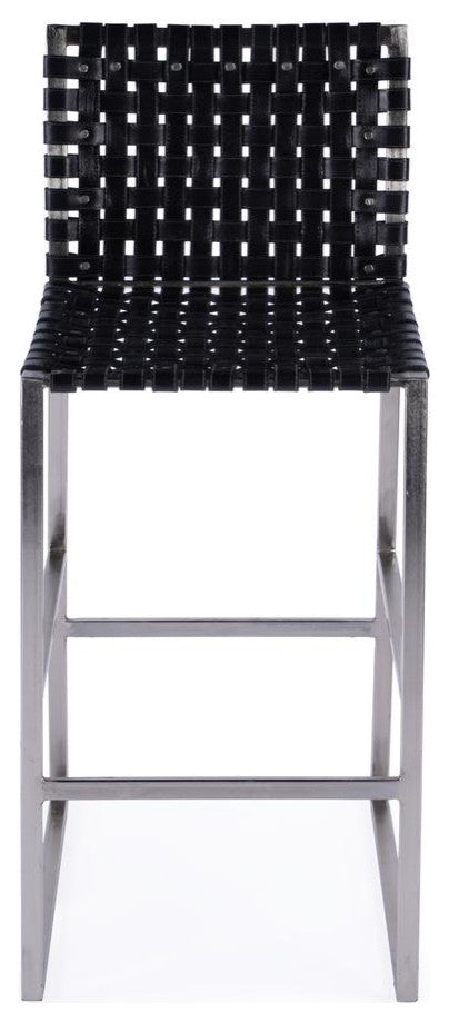 Urban Woven Leather Rectangular  28 Barstool, Black