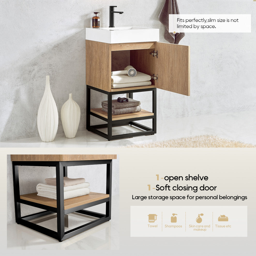 Alistair Vanity, North American Oak, Matte Black Hardware, 18", Without Mirror