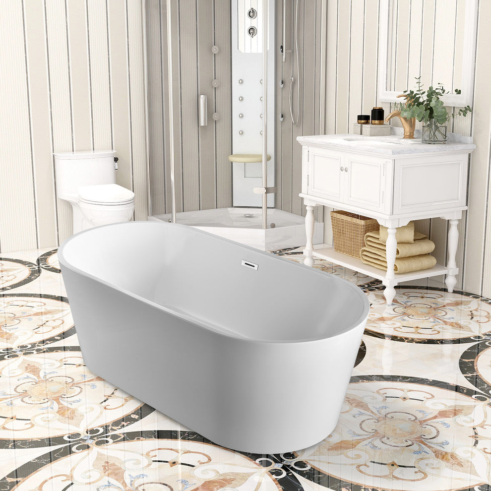 Vanity Art 67" Freestanding Acrylic Soaking Bathtub White