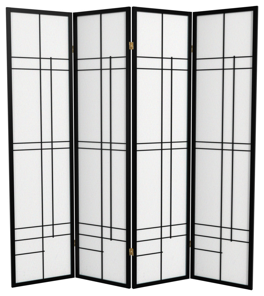 6' Tall Eudes Shoji Screen, Black, 4 Panels
