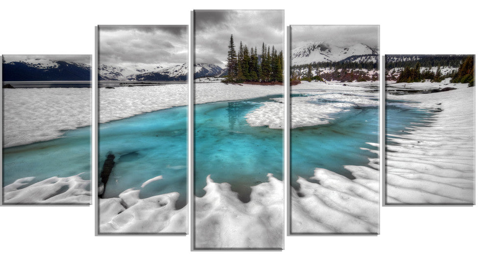 Frosted Crystal Clear Lake, Large Landscape Canvas Art Print, 60"x32", 5 Panels