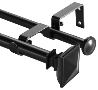 Square Urn Adjustable Double Curtain Rod Set, 5/8", Black, 48"-84"