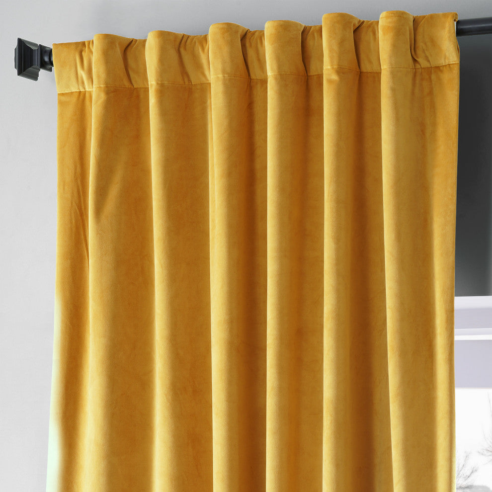 Signature Plush Velvet Blackout Curtain Single Panel, Sophomore Gold, 50"w X 108"l