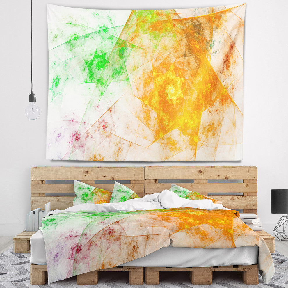Green Yellow Rotating Polyhedron Abstract Wall Tapestry, 39"x32"