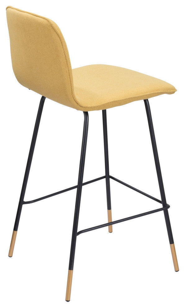 Counter Stool Chair, Steel Metal, Fabric, Yellow, Black, Gold, Mid Century Cafe